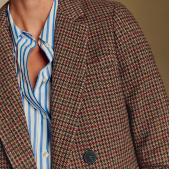 Sezane Christie Double Breasted Blazer Jacket Brown Houndstooth EU 38 US 6 NWT - Picture 2 of 12